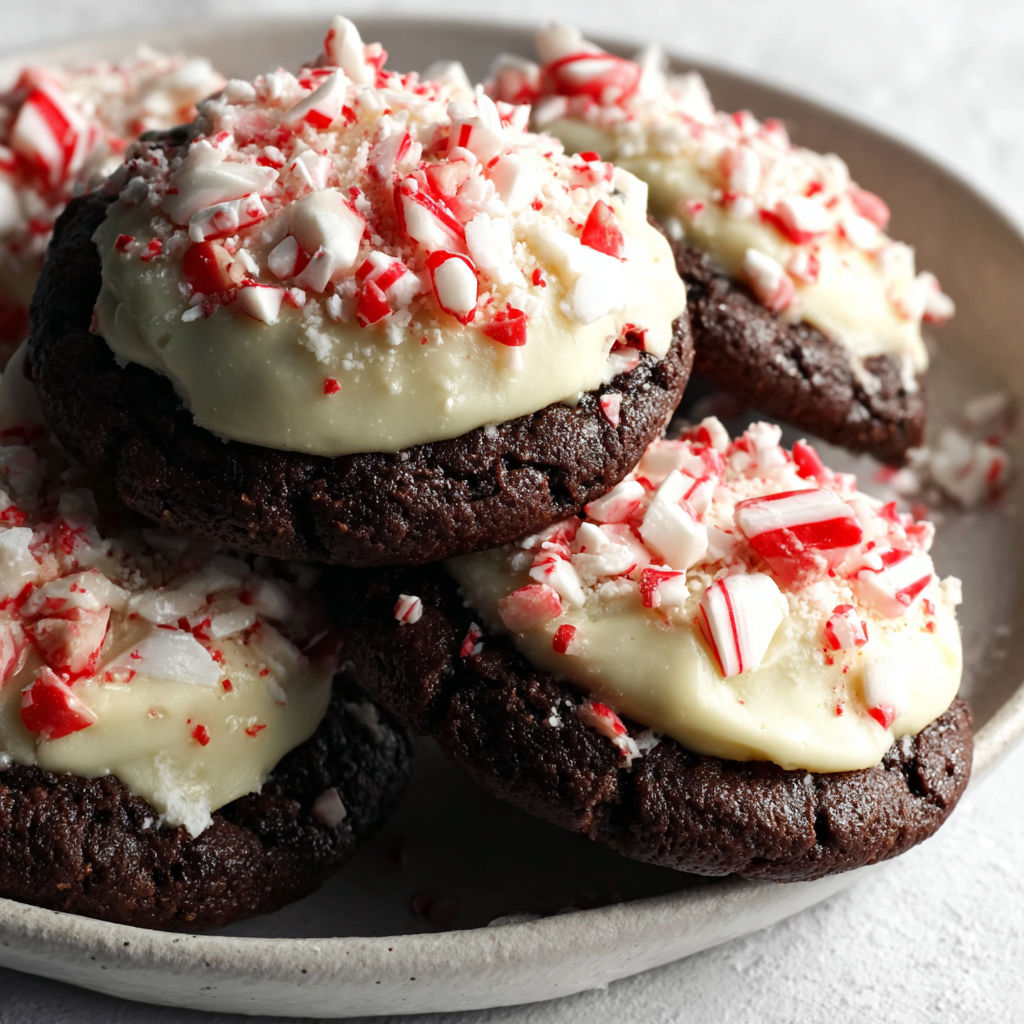 A plate of cookies with white frosting and red and green sprinkles.