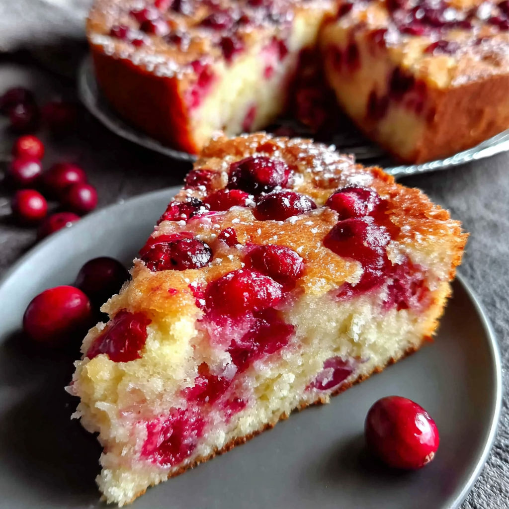 A slice of cake with berries on top.