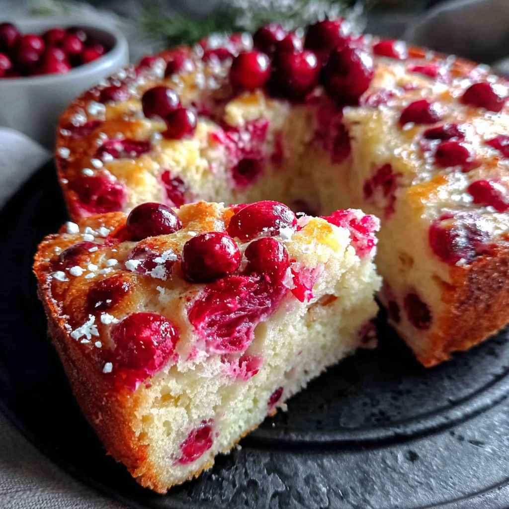 A slice of cake with berries on top.