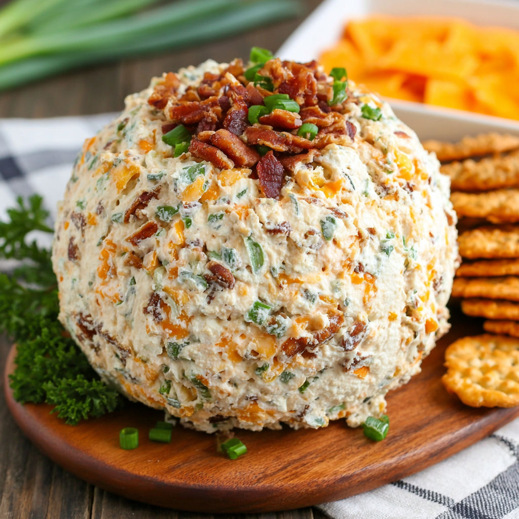 A large, round, green vegetable dip with bacon bits on top.