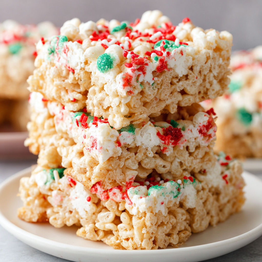 A stack of cereal with marshmallows and a red and green color scheme.