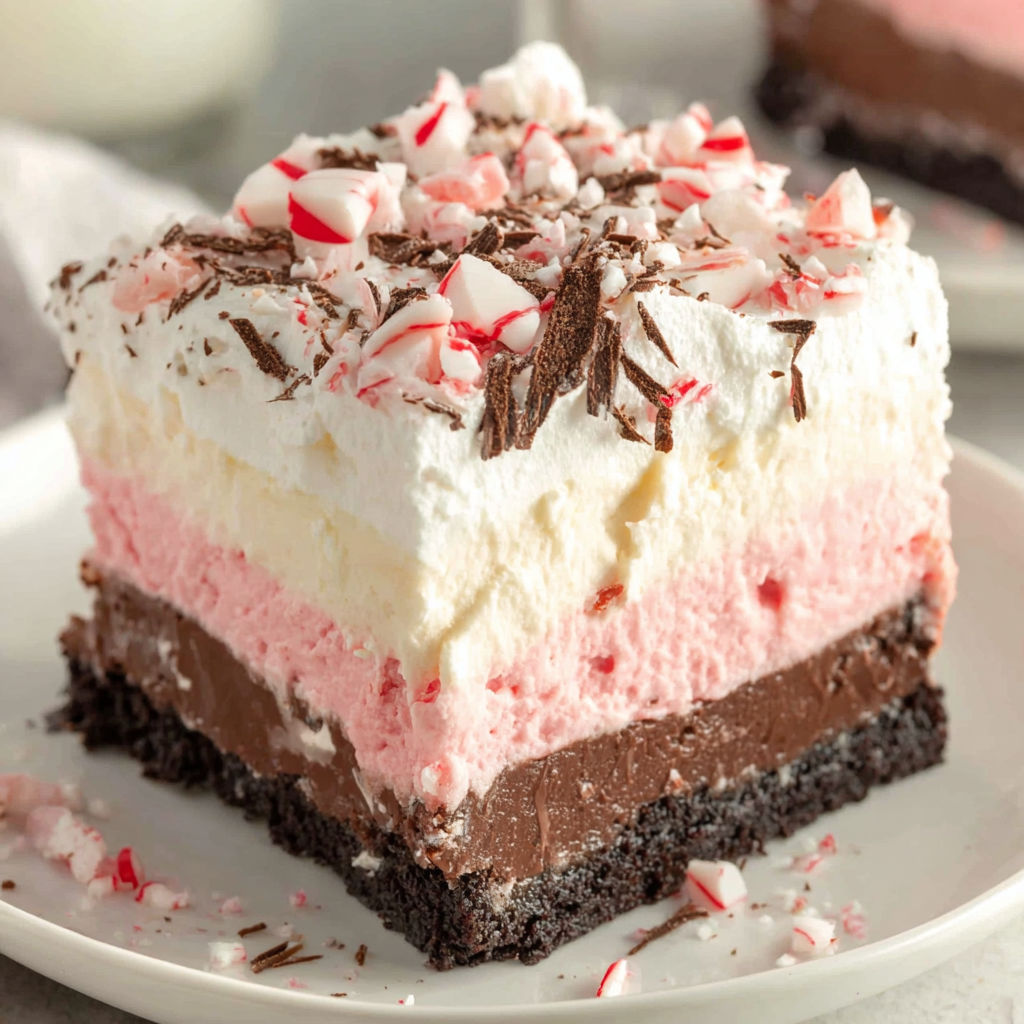 A slice of cake with chocolate and white frosting.