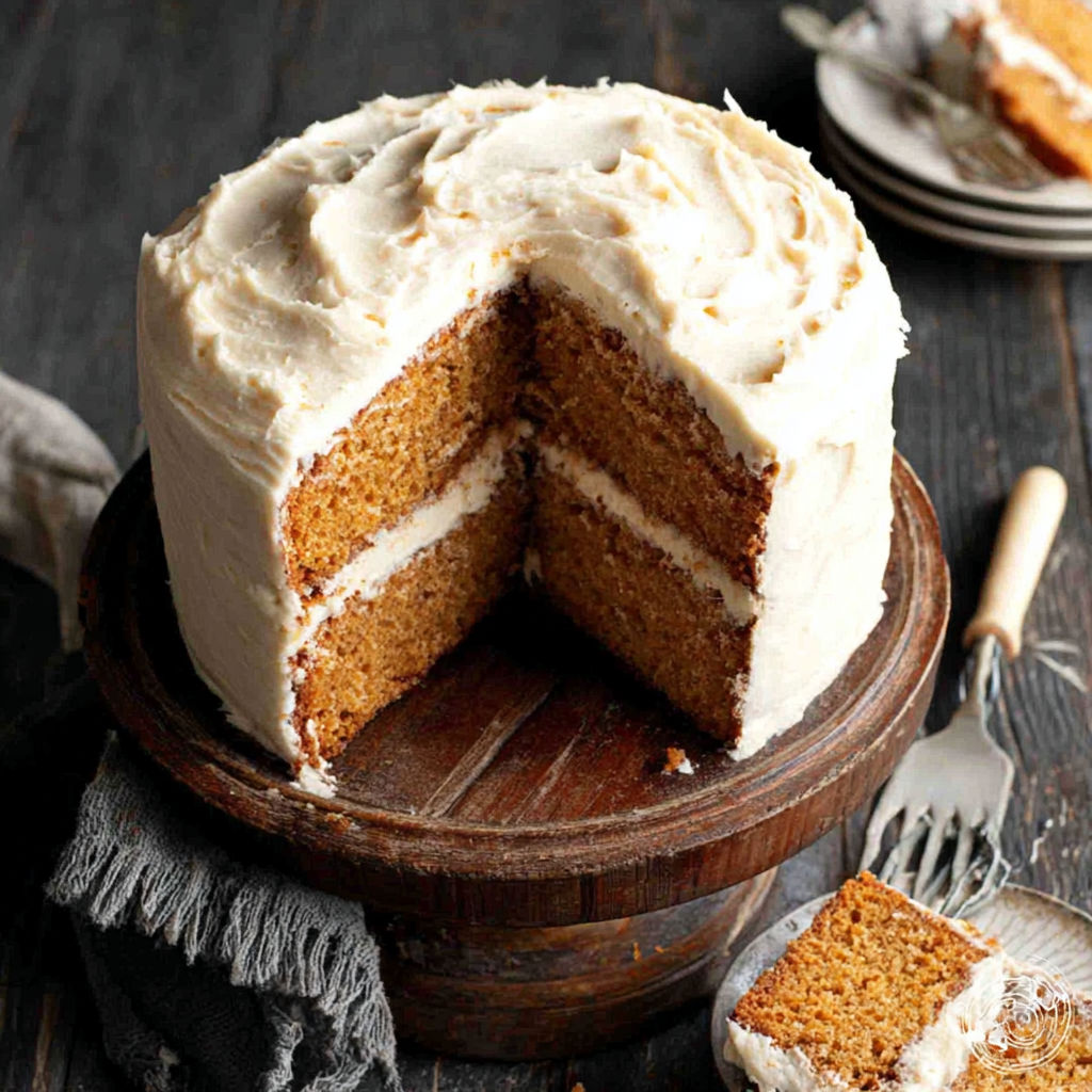 A slice of cake on a wooden table.