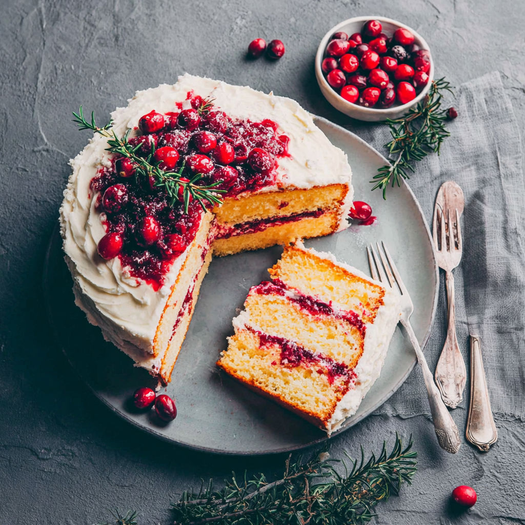 A slice of cake with berries on top.