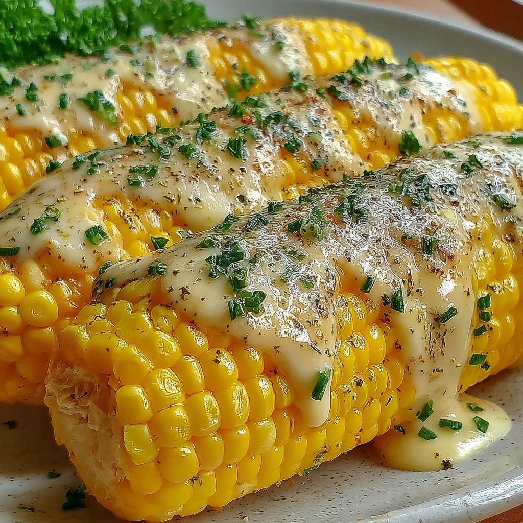 A plate of corn with cheese on it.