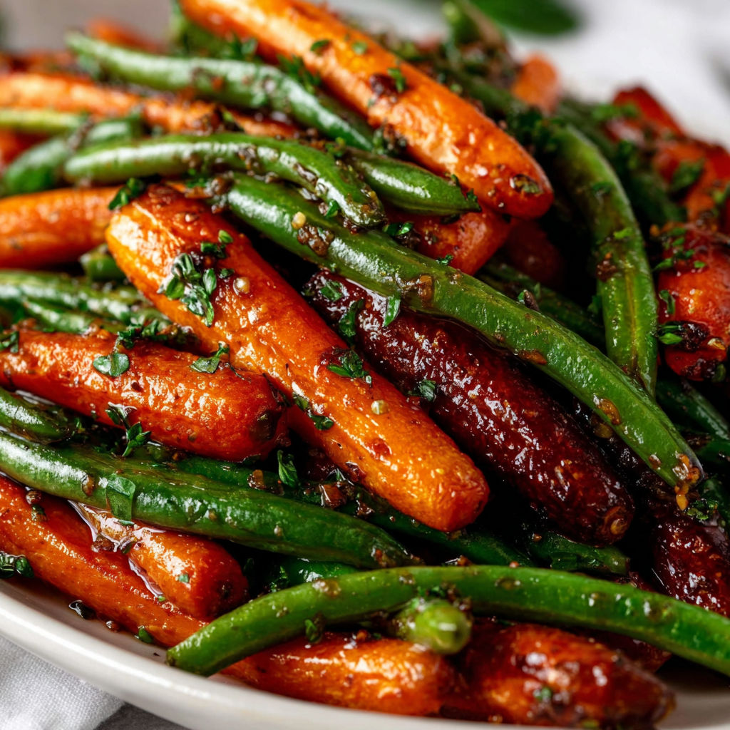 A plate of food with carrots and green beans.