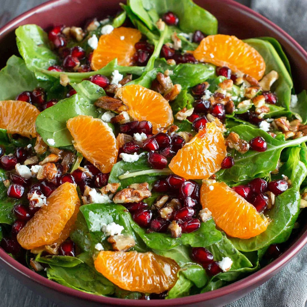 A bowl of salad with oranges and pomegranate.