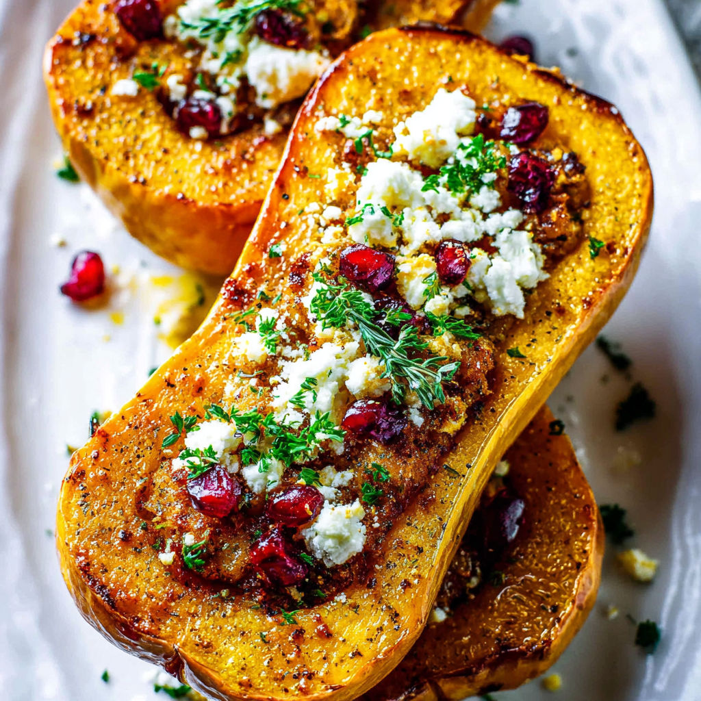 A plate of food with a recipe for roasted squash.