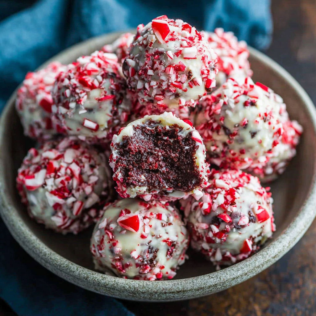 A bowl of red and white candy balls.