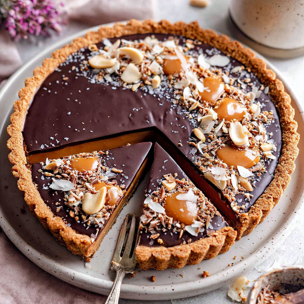 A slice of chocolate cake with almonds.