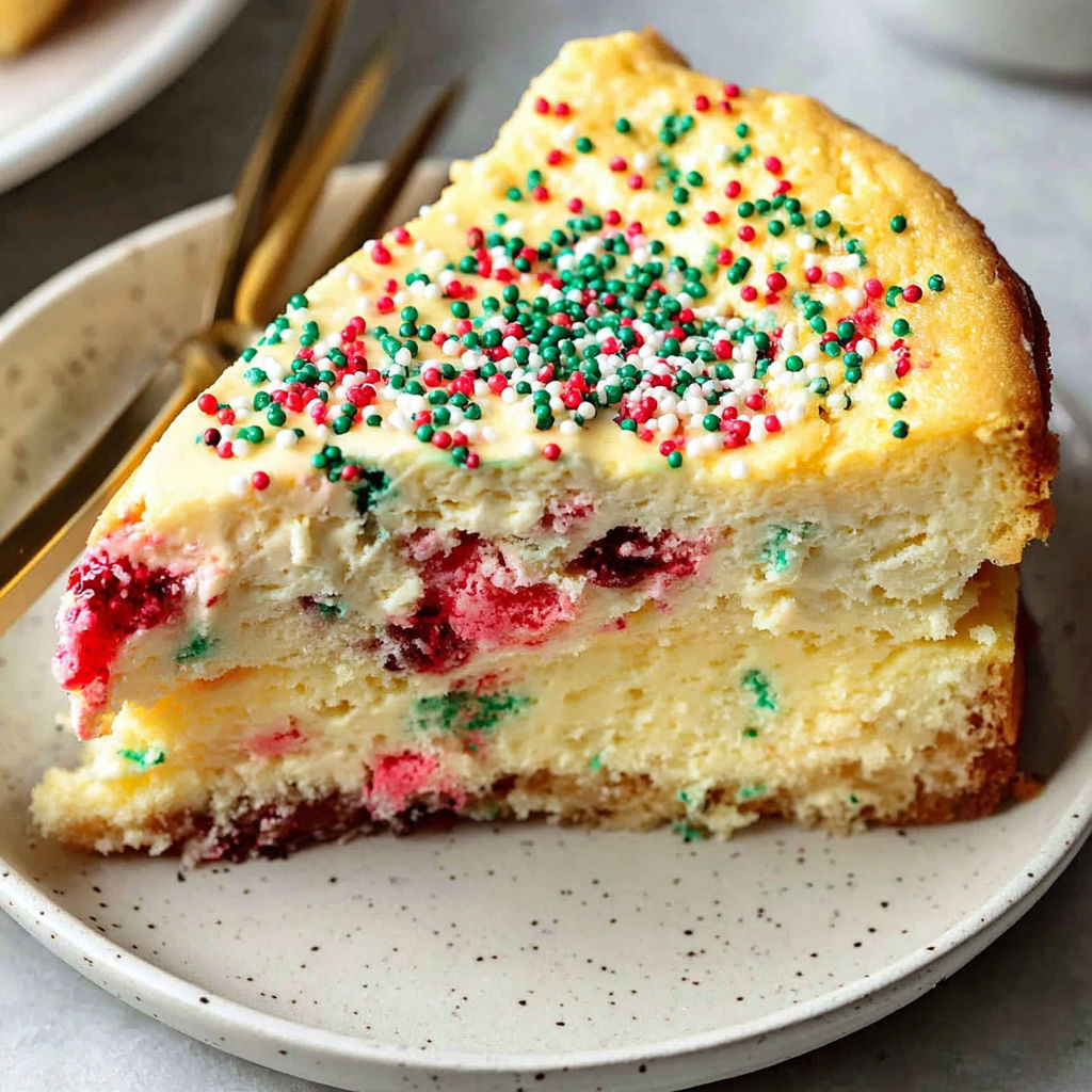 A slice of cake with red and green sprinkles.