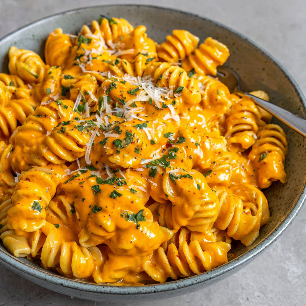 A bowl of pasta with cheese and sauce.