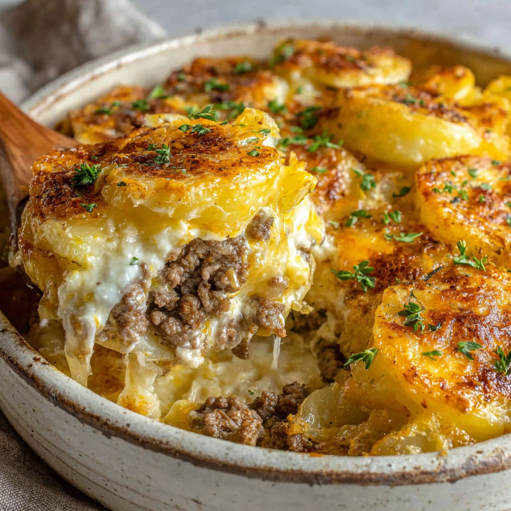 A dish of food with a wooden spoon in it.
