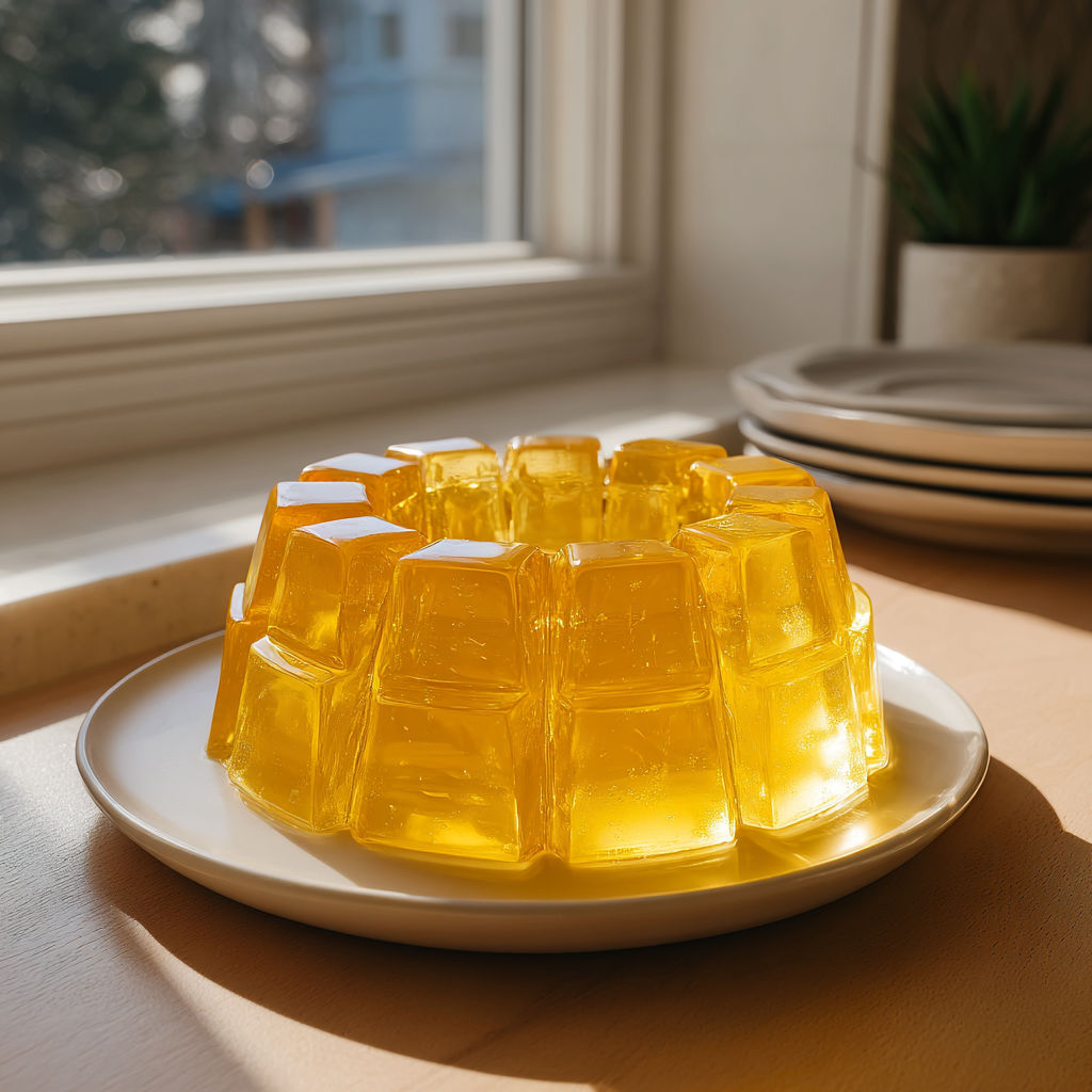 A plate of jello with a recipe on the side.