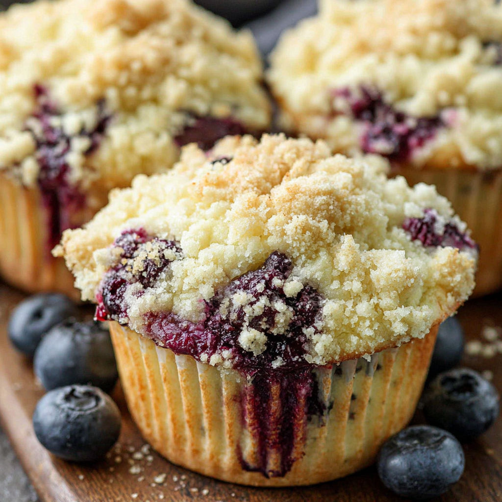 A cupcake with blueberries on top.