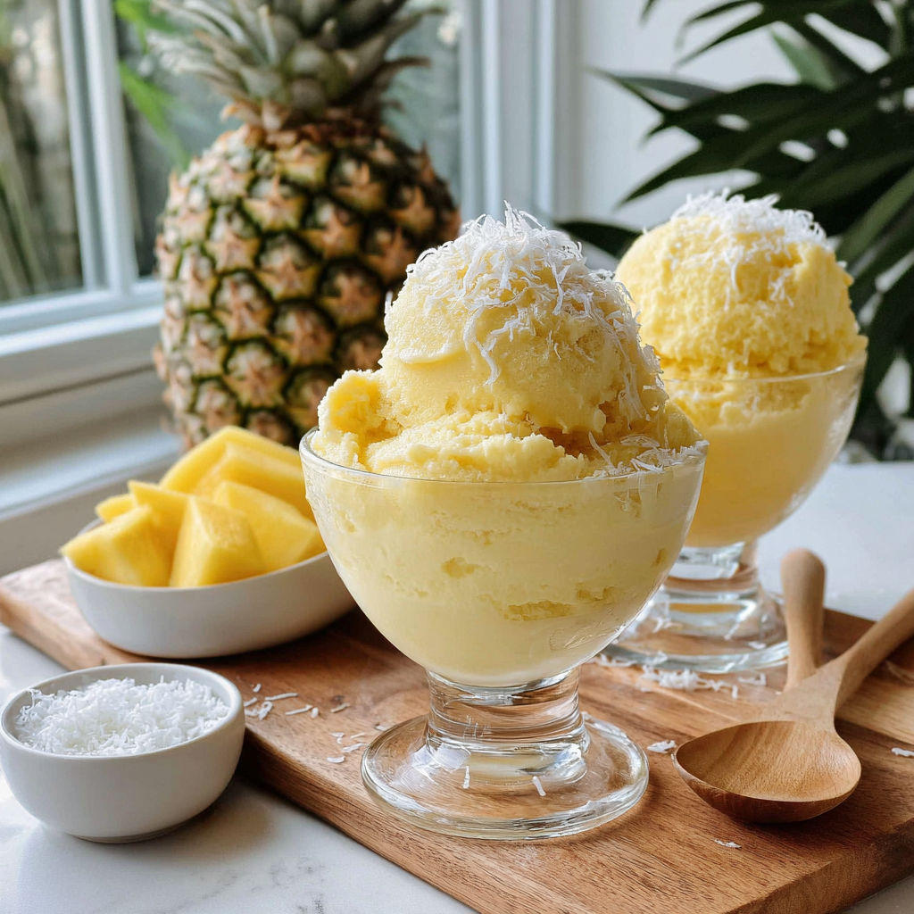 Two bowls of ice cream with pineapple toppings.