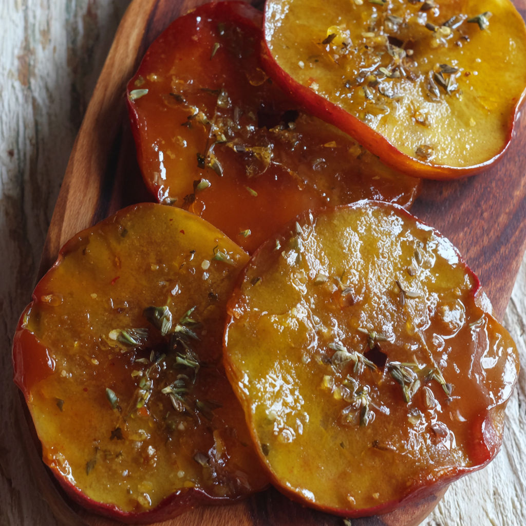 A wooden cutting board with sliced apples on it.
