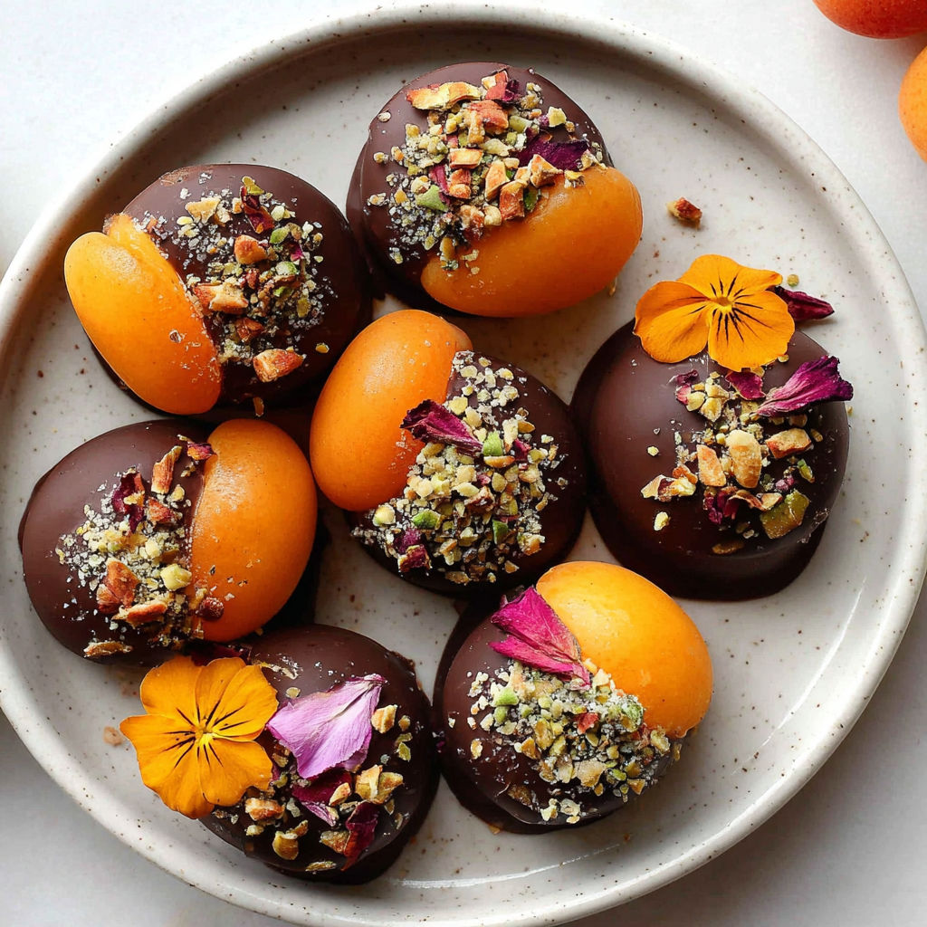 A plate of chocolate covered fruit.