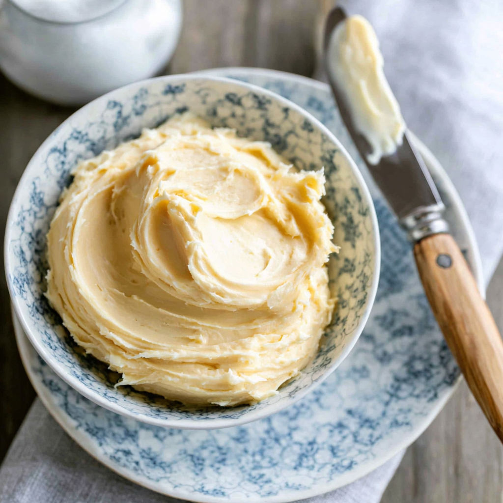A bowl of butter with a spoon in it.