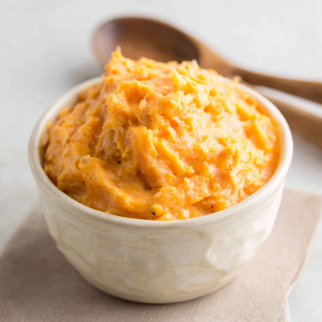 A bowl of mashed sweet potatoes.