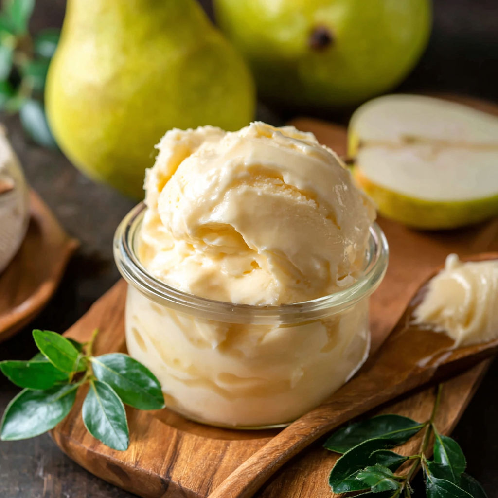 A recipe for a dessert made with pears and cream.