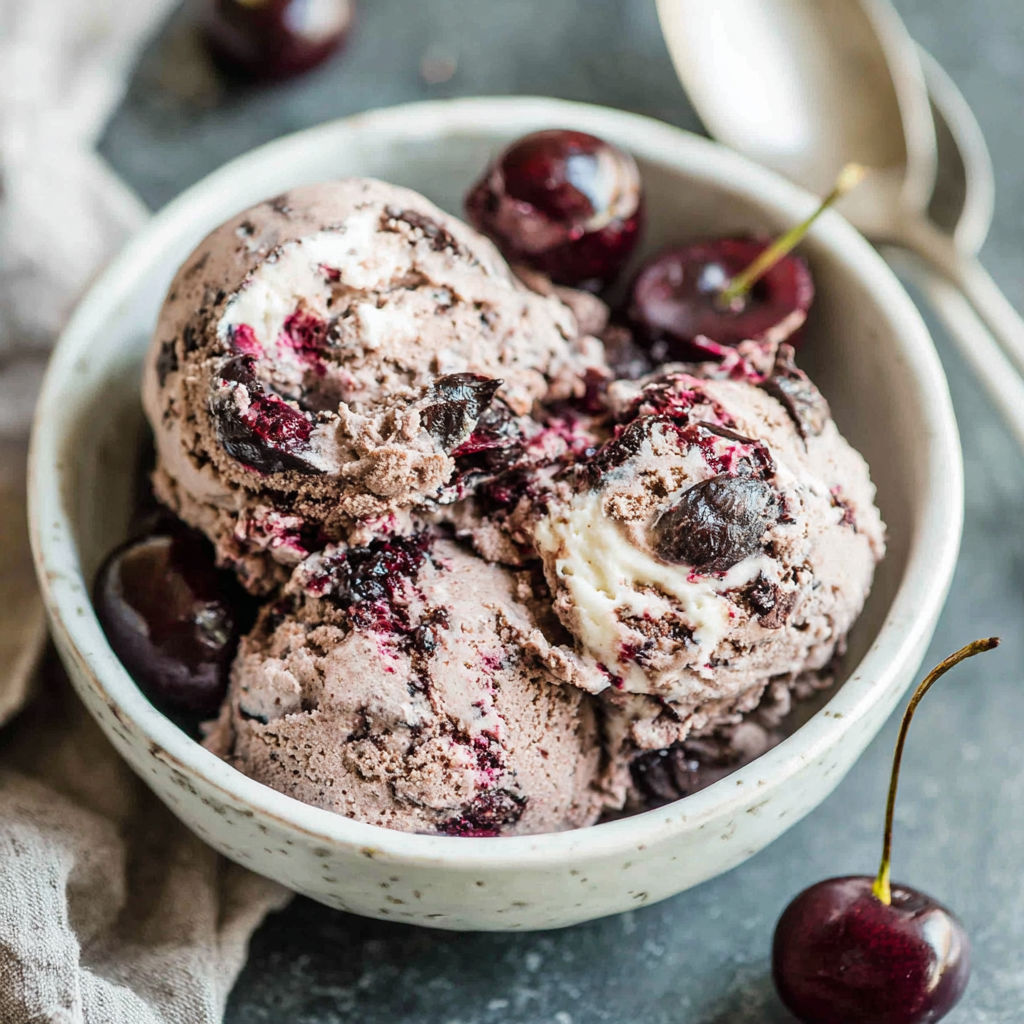 A bowl of cherries and ice cream.