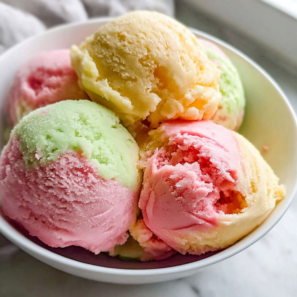 A bowl of ice cream with different colors.