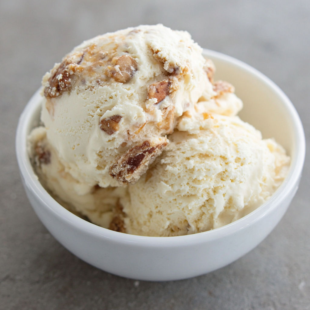 A bowl of ice cream with nuts.