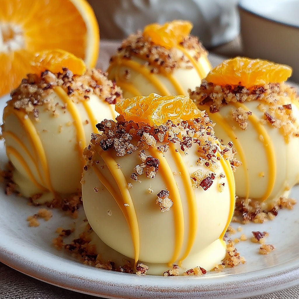 A plate of desserts with orange slices on top.