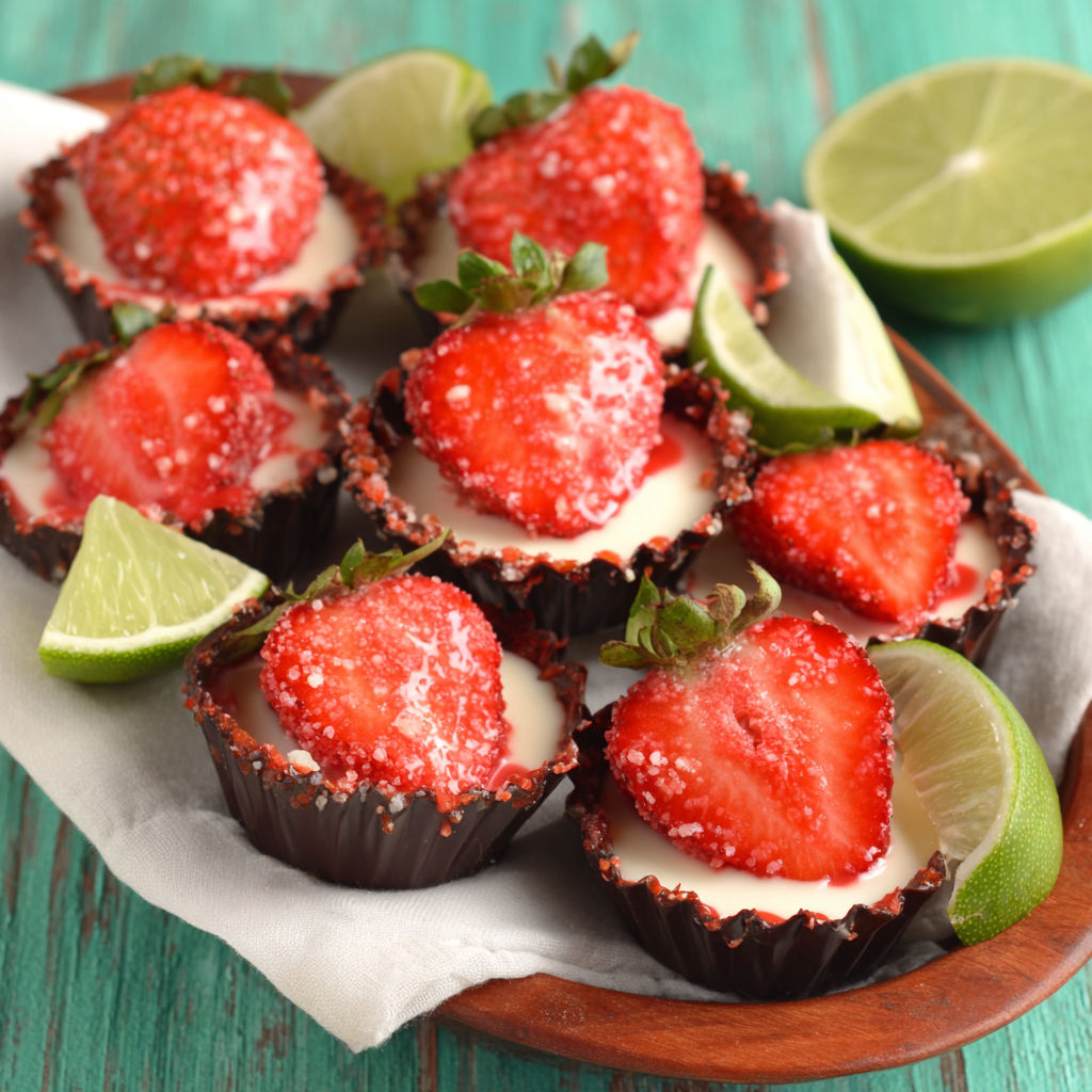 A plate of strawberries with whipped cream.