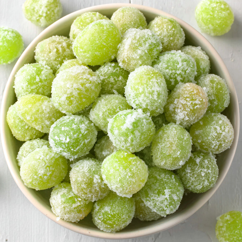 A bowl of green grapes.