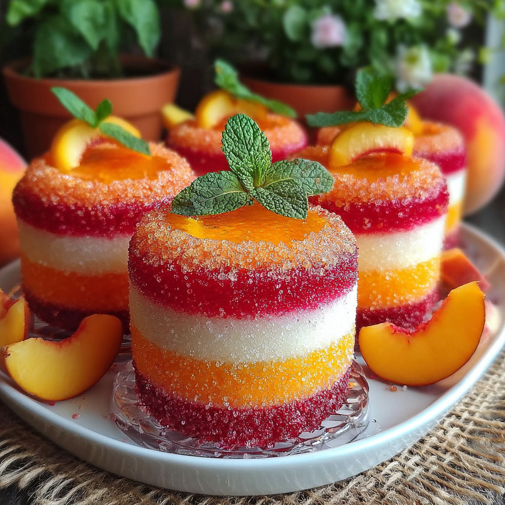 A plate of cake with a mint leaf on top.