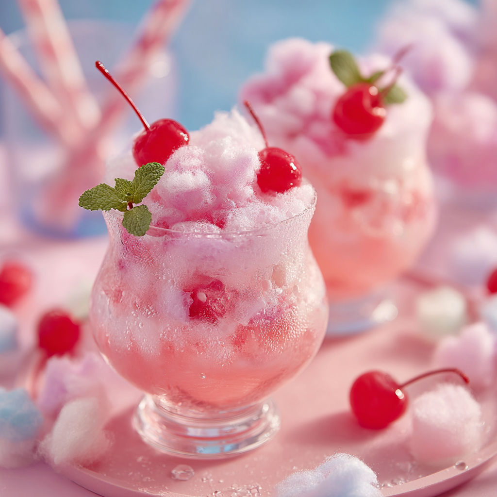 A pink drink with cherries and a straw.
