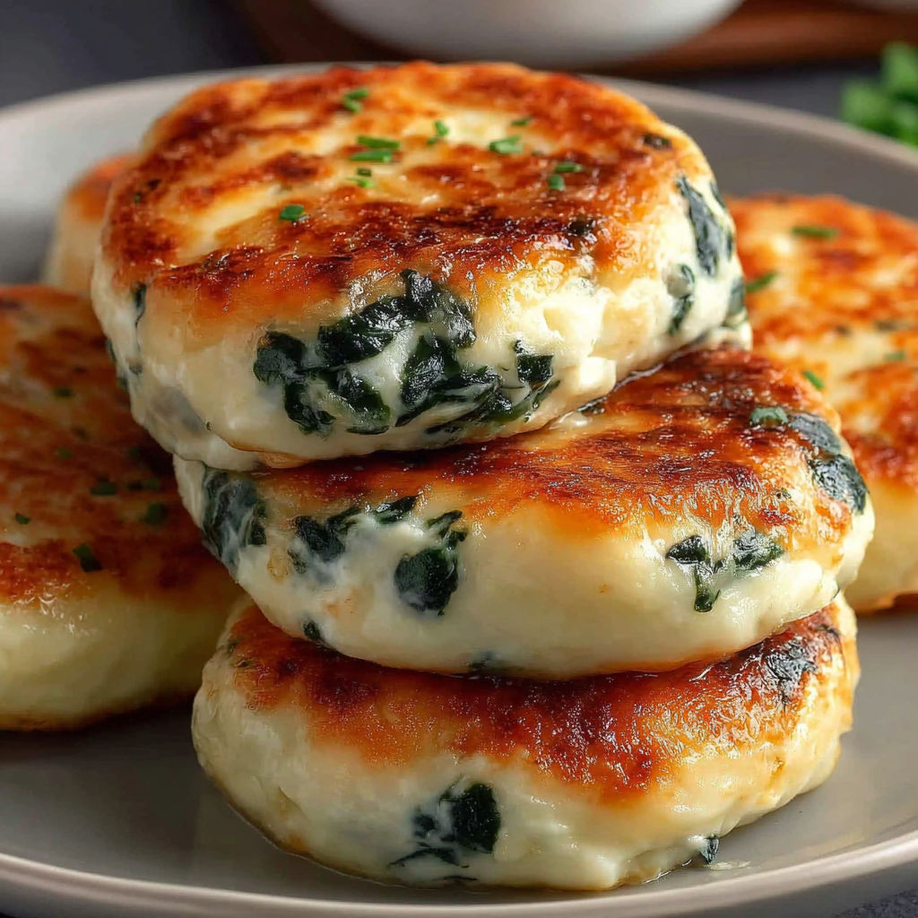 A stack of four cakes with green toppings.