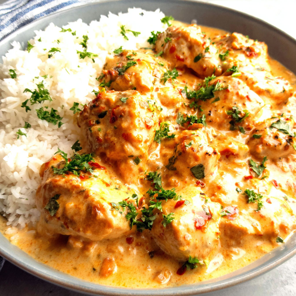 A bowl of rice and meat with a spoon in it.