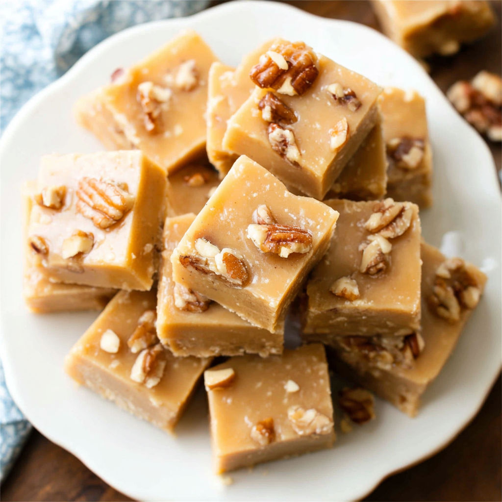 A plate of cake with nuts on top.
