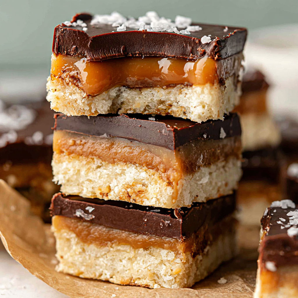 A stack of three dessert bars.