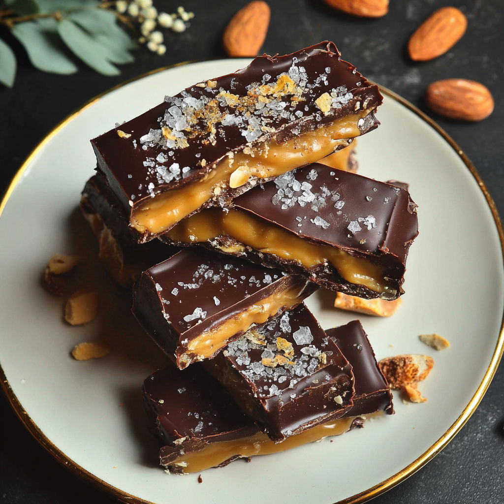 A plate of chocolate desserts with nuts on top.