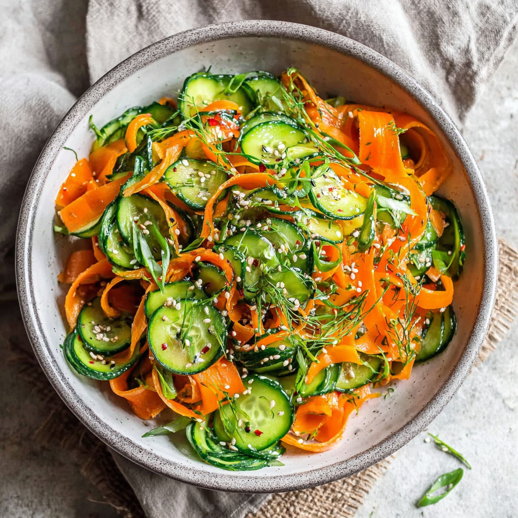 A bowl of vegetables including carrots, cucumbers, and zucchini.