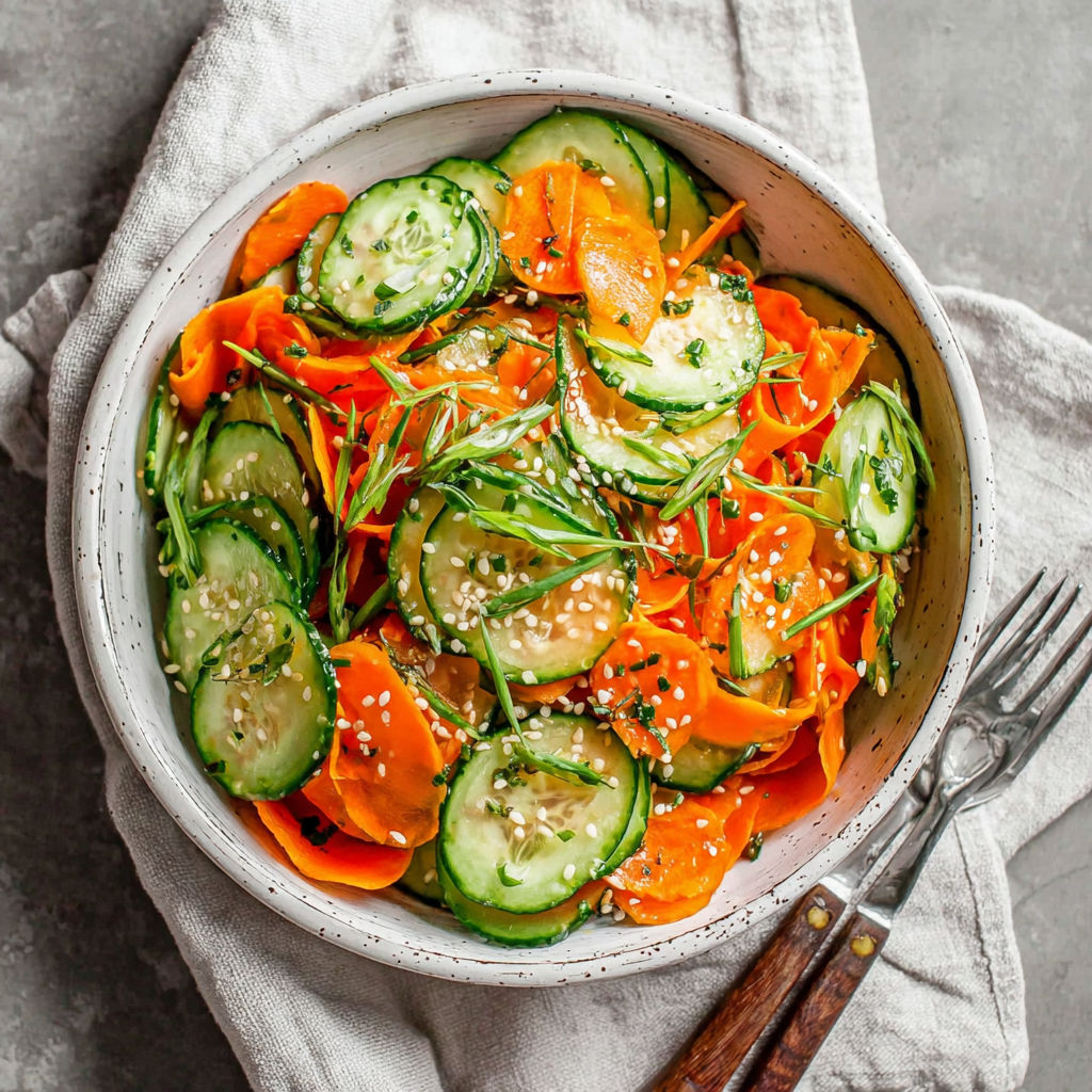 A bowl of vegetables including carrots and cucumbers.