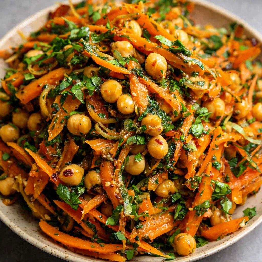 A bowl of vegetables including carrots and chickpeas.