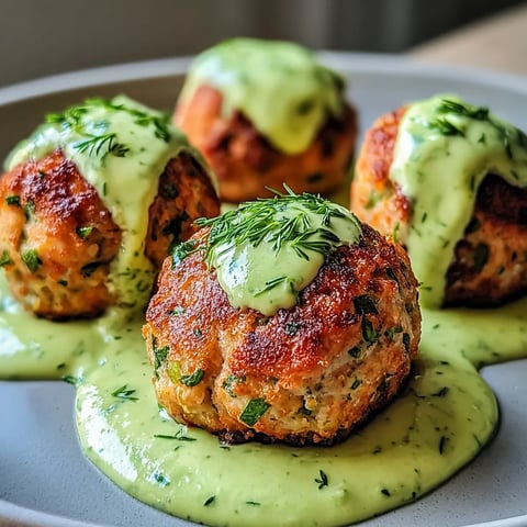 A plate of meatballs with green sauce.