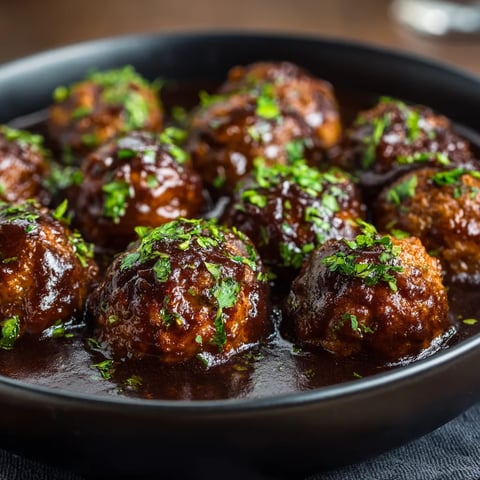 A bowl of meatballs in a brown sauce.