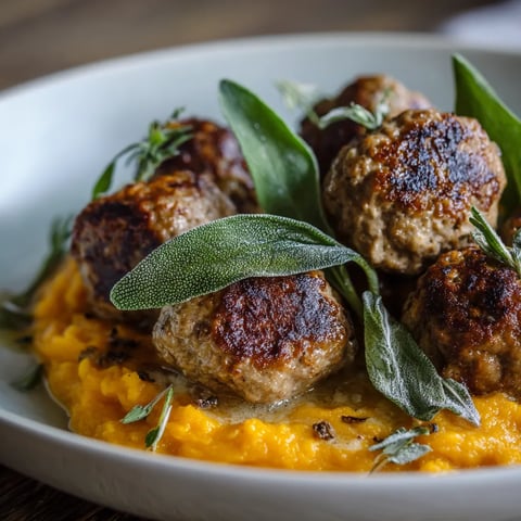 A plate of meatballs with greens on top.