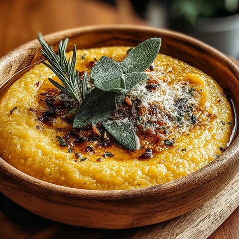 A bowl of soup with a sprig of rosemary on top.