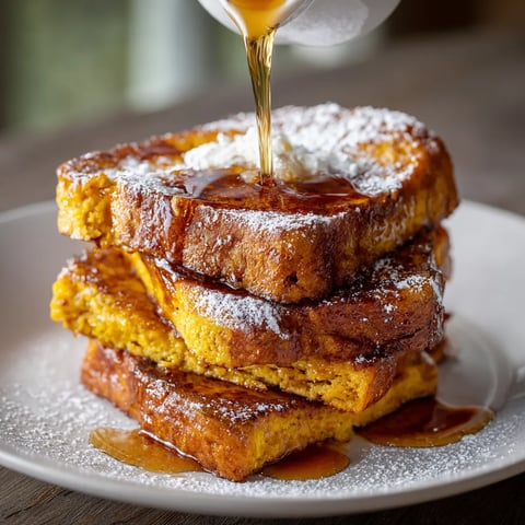 A stack of French toast with syrup drizzled on top.