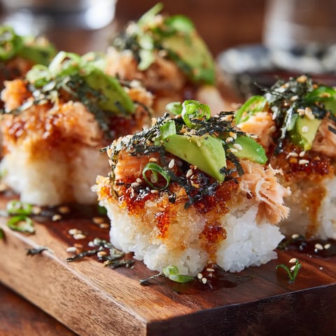 Sushi rolls with avocado and seaweed.