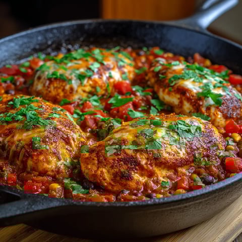 A pan of food with chicken and tomatoes.