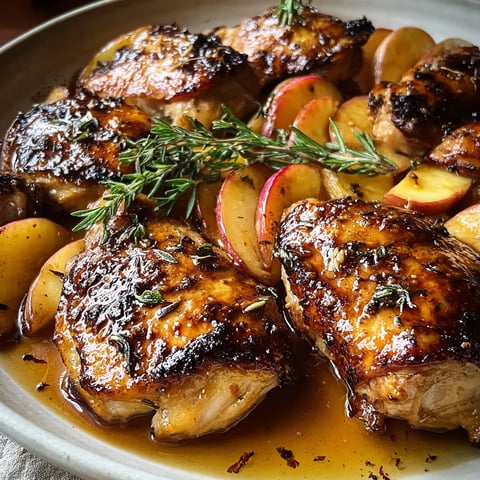 Chicken with herbs and apples.
