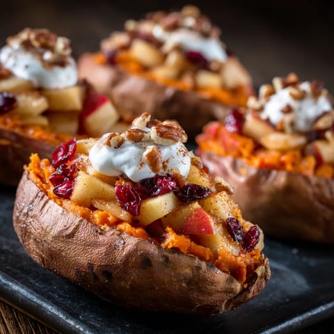 A plate of food with a baked potato and a slice of apple.